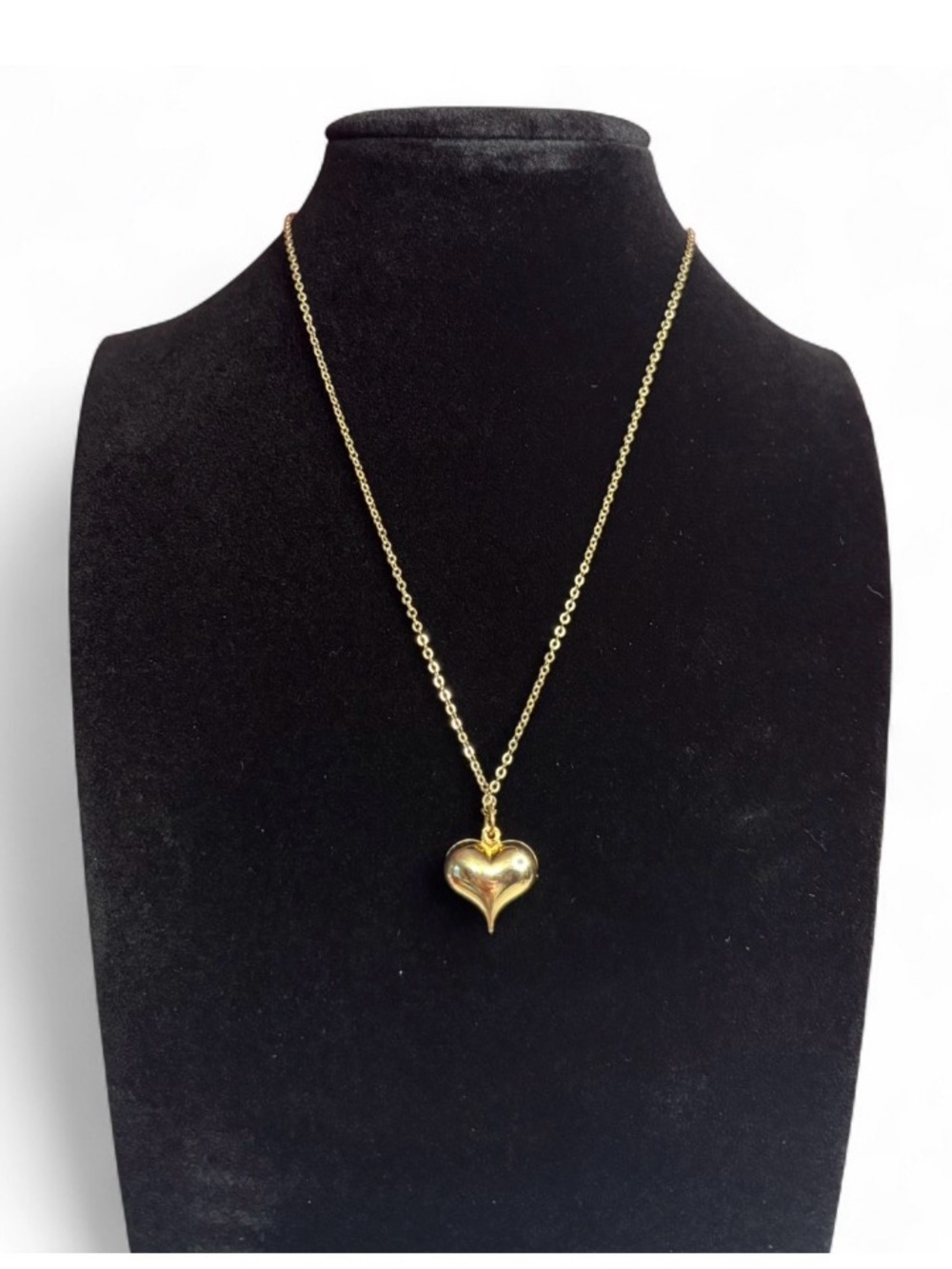 Vintage Gold Puffy Heart Pendant Necklace - Women's Jewelry